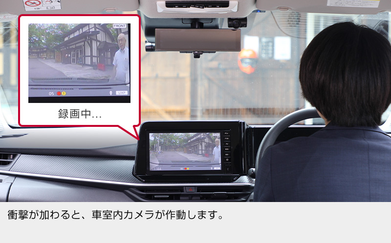 衝撃が加わると、車室内カメラが作動します。