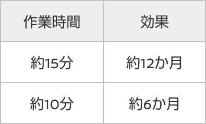 作業時間 約15分 約10分 効果 約12か月 約6か月